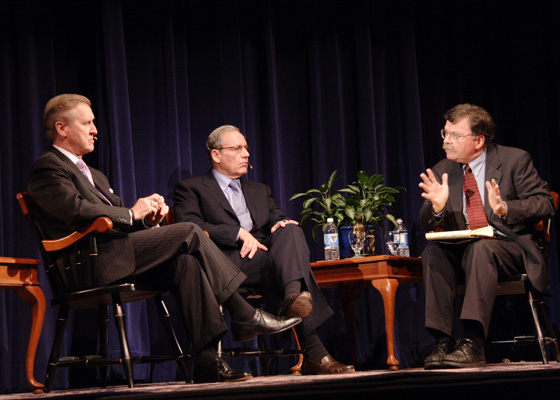 William Cohen, Bob Woodward and Don Carrigan on stage