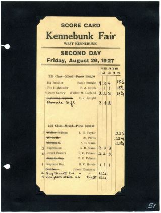 Kennebunk Fair Race Score Card
