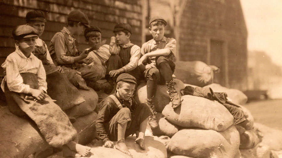 archive photo of children working