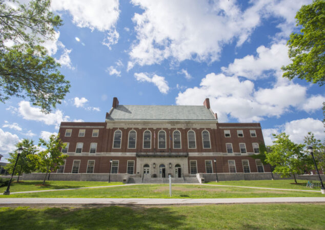 Fogler Library in Spring, taken facing south from the mall