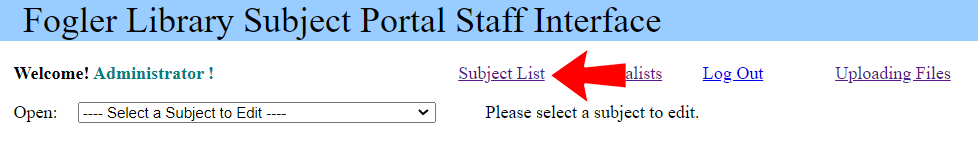 Edit Portal Subject List