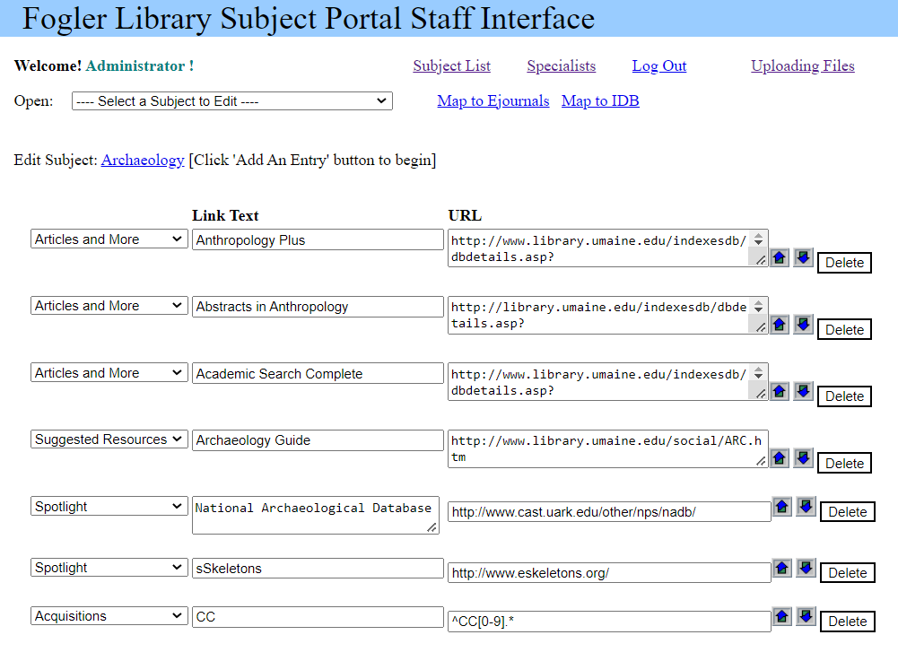 Subject Portal Editing Interface