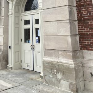 The cornerstone is marked with the year 1941 at the north entrance to Fogler Library