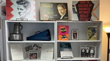 Items about Rudy Vallée on display in the UMaine Franco American Centre.