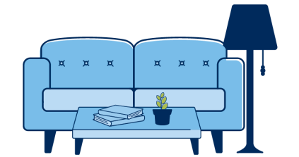 Couch, table, and lamp