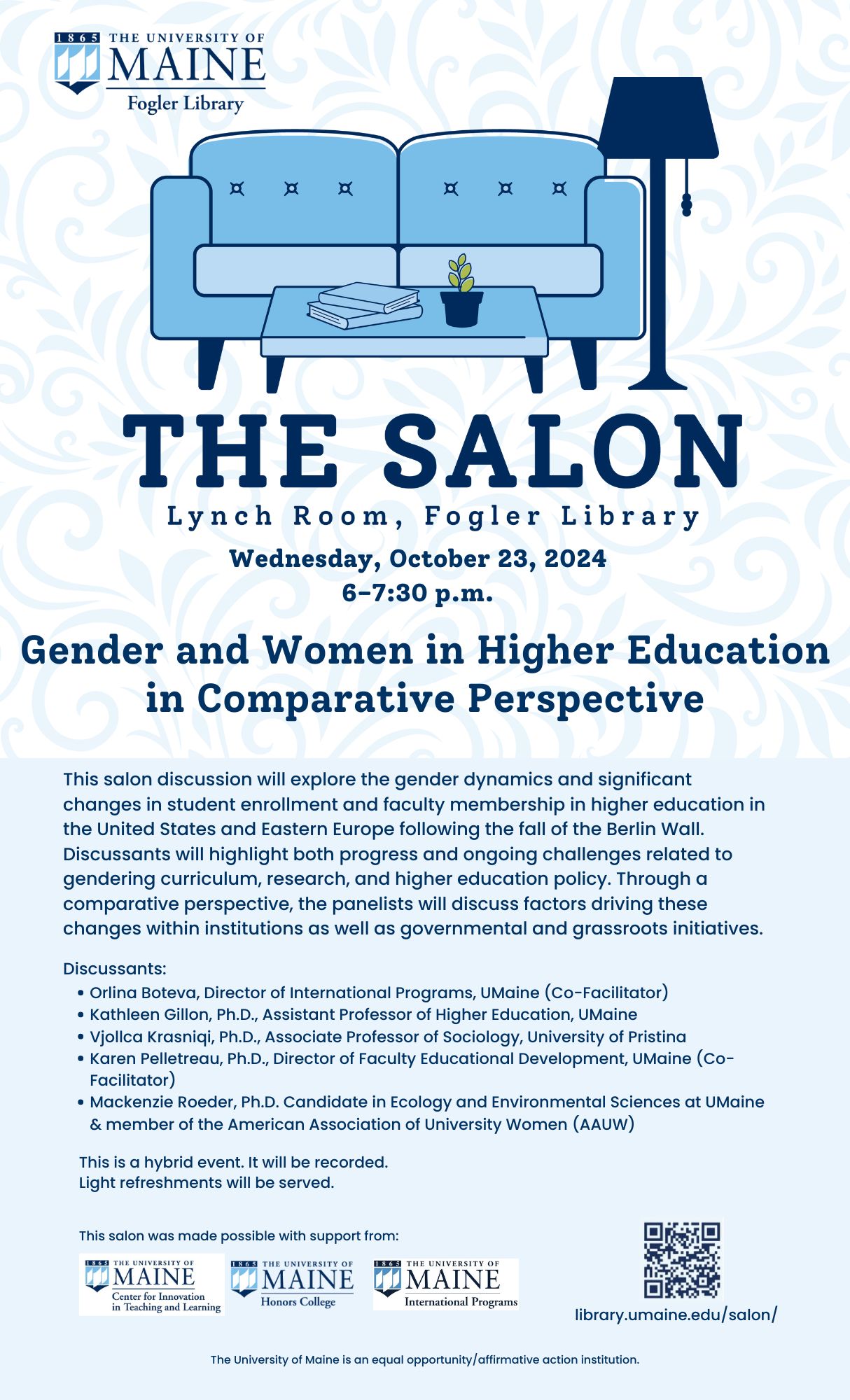 Flyer for the Salon event "Gender and Women in Higher Education in Comparative Perspective."