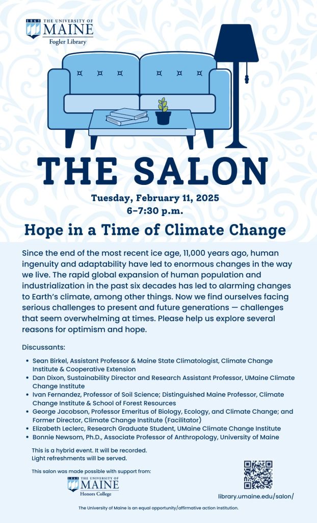 Flyer for the Salon event "Hope in a Time of Climate Change."