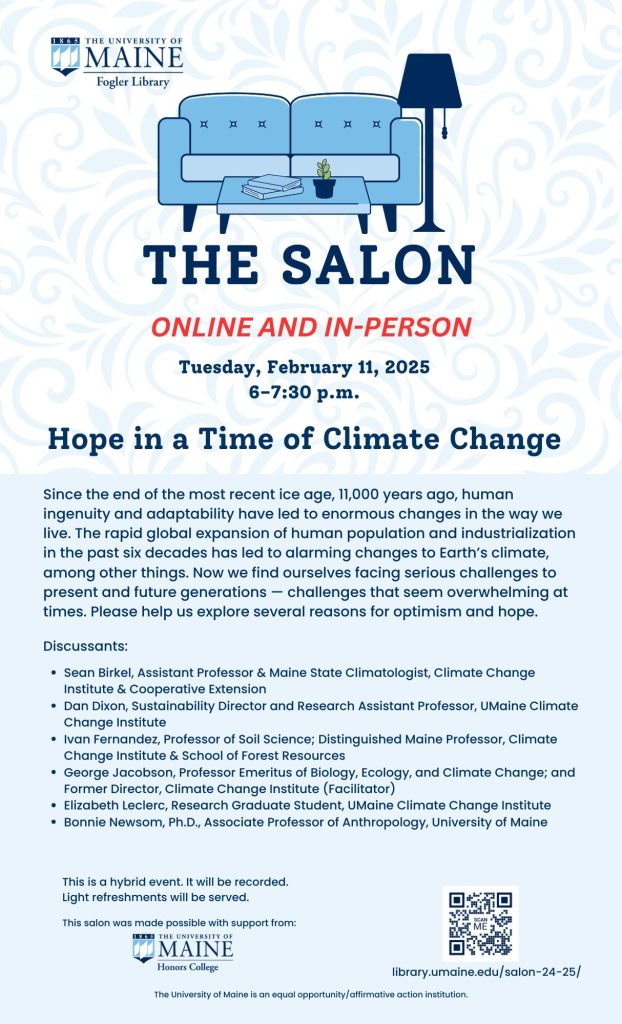 Flyer advertising the Salon event "Hope in a Time of Climate Change."