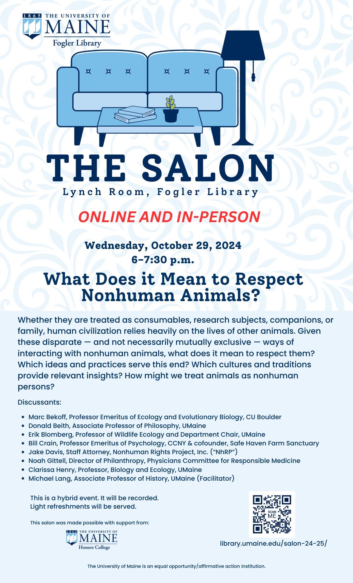 Flyer advertising the Salon event "What does it mean to respect nonhuman animals?"